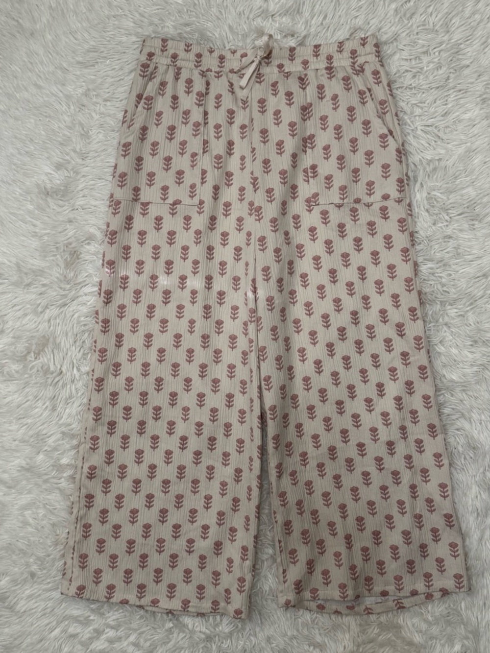 Berkshire Beige Wide-Leg Pants with Rose Print